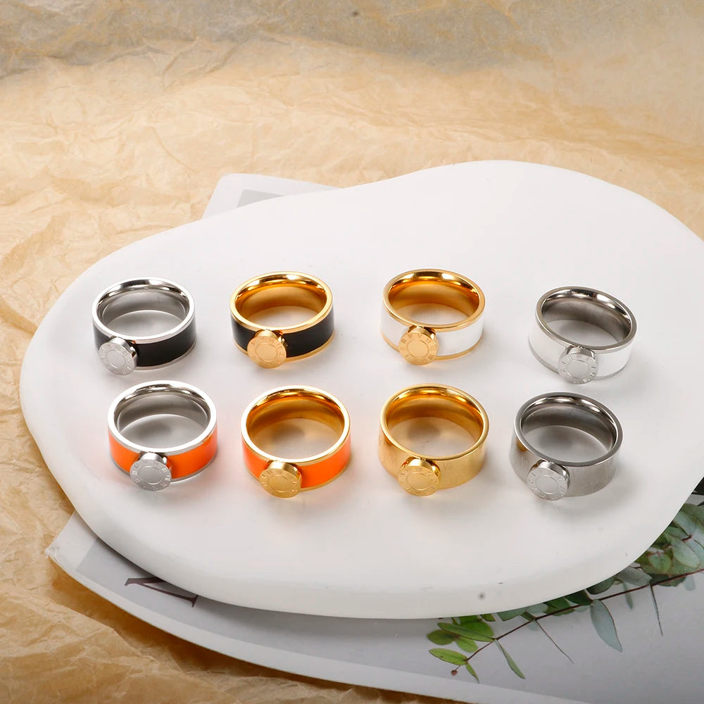 💫 JINHUI 18 Karat vergoldetes Edelstahl-Emaille-Armreif- und Ringset – Klassischer Schmuck mit römischen Ziffern 