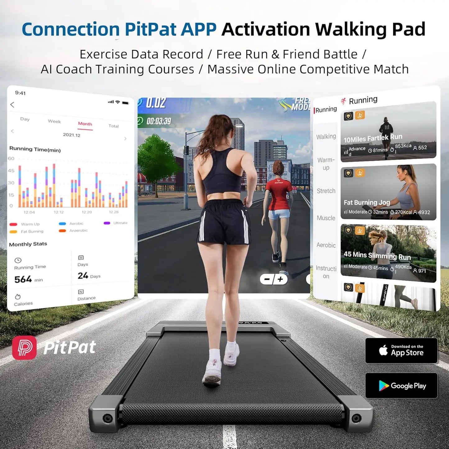 Superun 2-in-1 80CM Belt Walking Pad Laufband – Leises Fitnessgerät unter dem Schreibtisch für Zuhause und das Büro