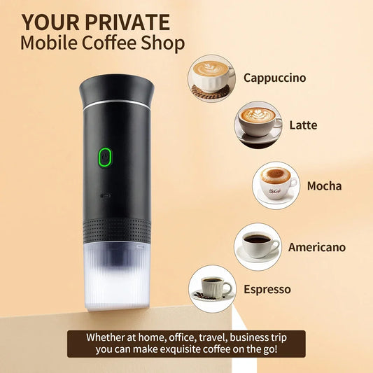 Portable Espresso Coffee Maker – 3-in-1 Capsule &amp; Ground Coffee | Wireless, High Pressure, Travel-Friendly