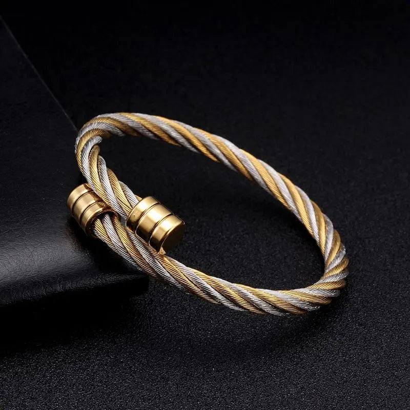 💫 Msiena Smnuer 18K Gold Plated Braided Open Cuff Bracelets Set – Trendy Stainless Steel Charm Bangles