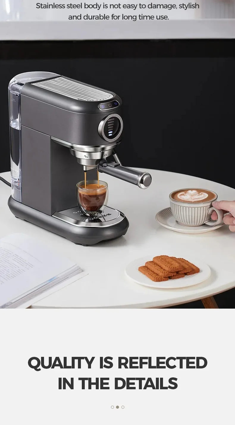 CAFELFFE Stainless Steel Espresso Machine Professional 19-bar extraction, milk steamer and 4-in-1 compatibility – café quality at home.