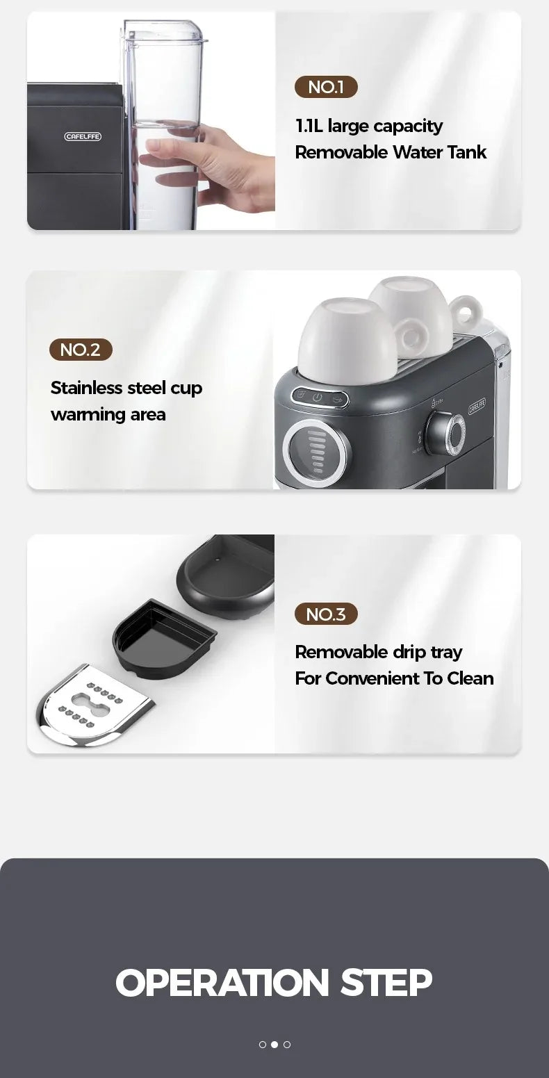 CAFELFFE Stainless Steel Espresso Machine Professional 19-bar extraction, milk steamer and 4-in-1 compatibility – café quality at home.