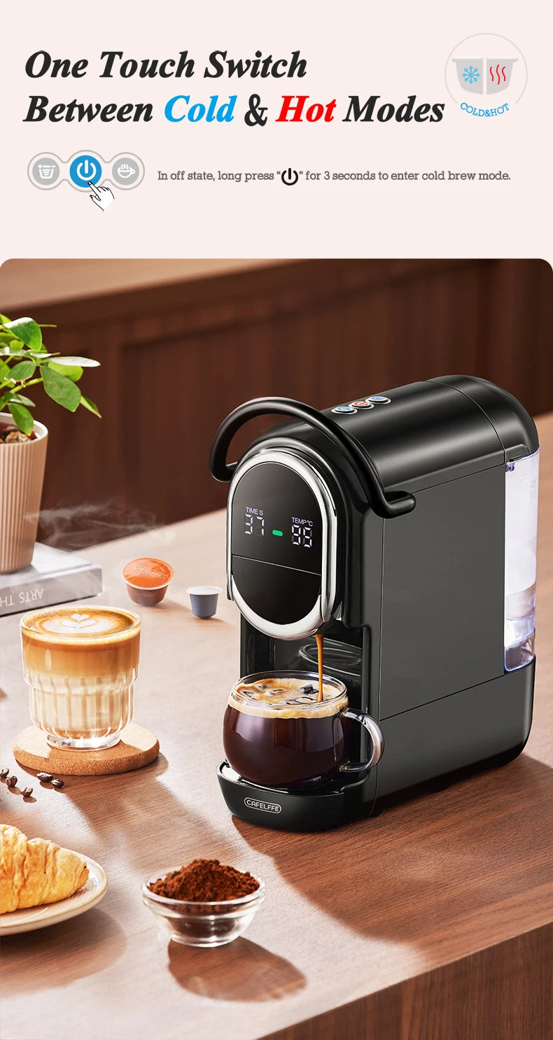 CAFELFFE Capsule Coffee Machine  4-in-1 Compatibility – Espresso, Cappuccino, Americano and more with 19-bar extraction power.