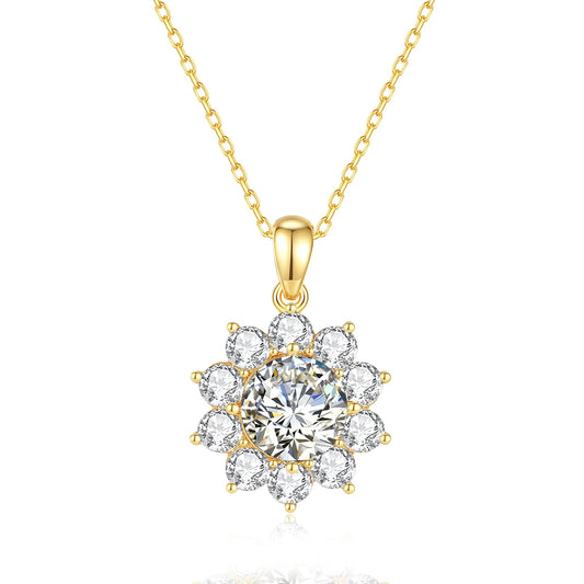 💎 Szjinao 1 Karat Moissanit-Blumenanhänger-Halskette – 100 % echtes 18 Karat Gold mit Zertifikat | Luxuriöser Schmuck zum Hochzeitstag 