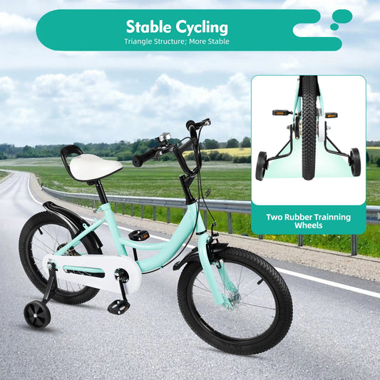 🚴♂️ 16-Zoll-Kinderfahrrad – Grüner Rahmen aus Karbonstahl mit Doppelbremsen, höhenverstellbar, Alter 5–8 