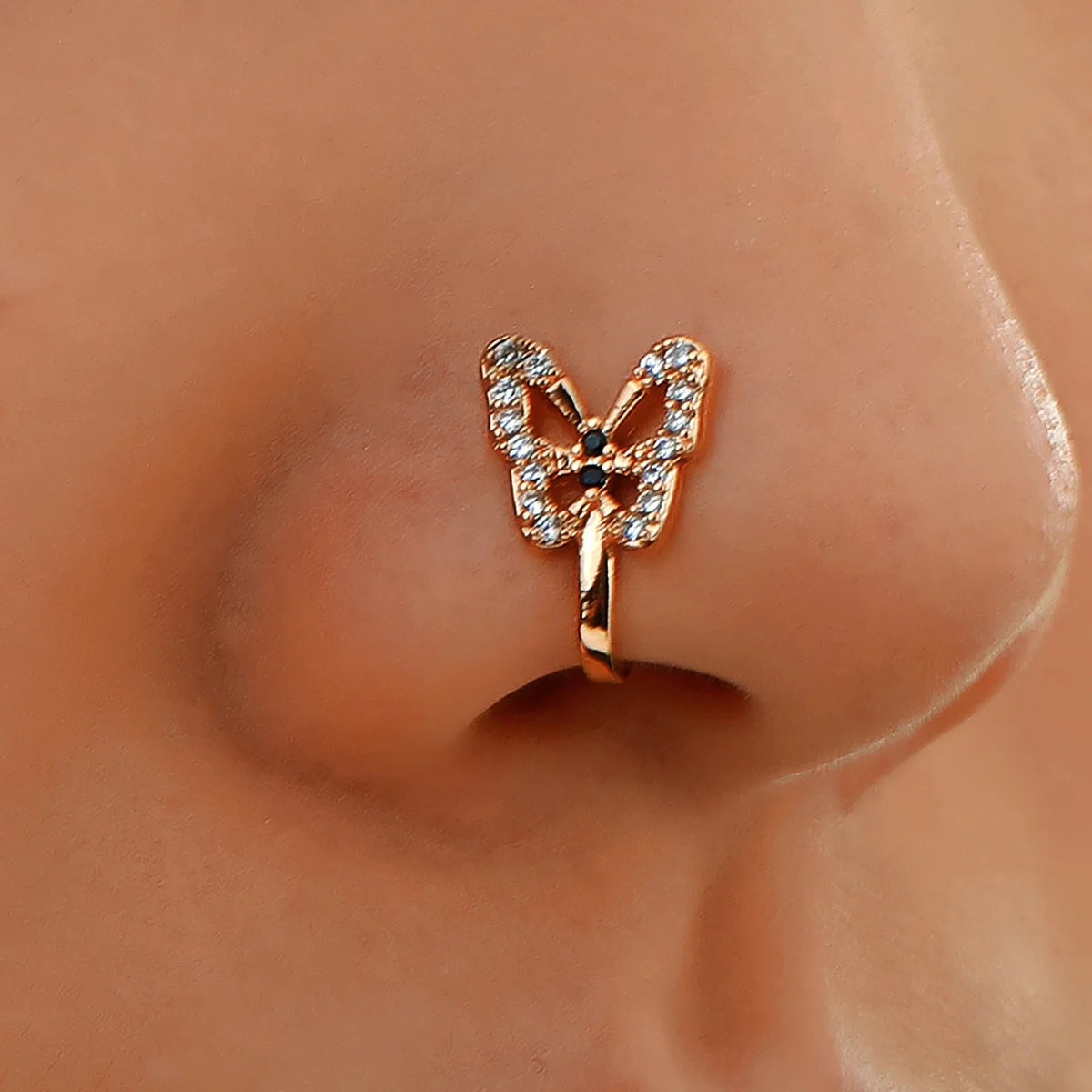 ✨ Crystal Butterfly Fake Nose Ring – No Piercing Needed!