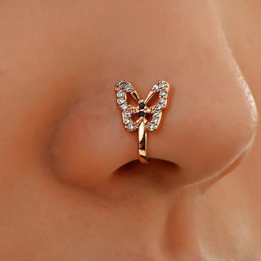 ✨ Künstlicher Nasenring mit Kristall-Schmetterling – Kein Piercing erforderlich! 