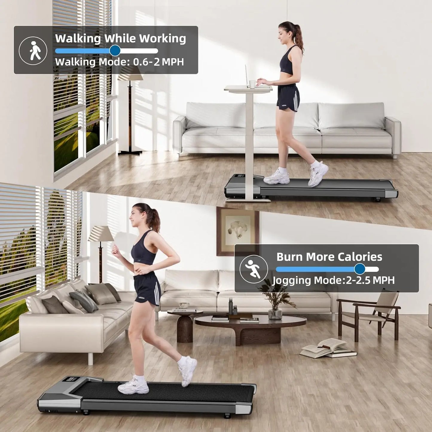 Superun 2-in-1 80CM Belt Walking Pad Laufband – Leises Fitnessgerät unter dem Schreibtisch für Zuhause und das Büro