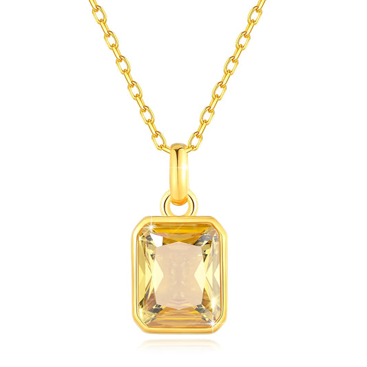 ✨ Szjinao Halskette mit Anhänger aus 100 % echtem 18 Karat Gold mit rechteckigem gelbem Stein – Zertifiziertes AU750-Gold | Luxuriöser Hochzeitsschmuck für Damen 