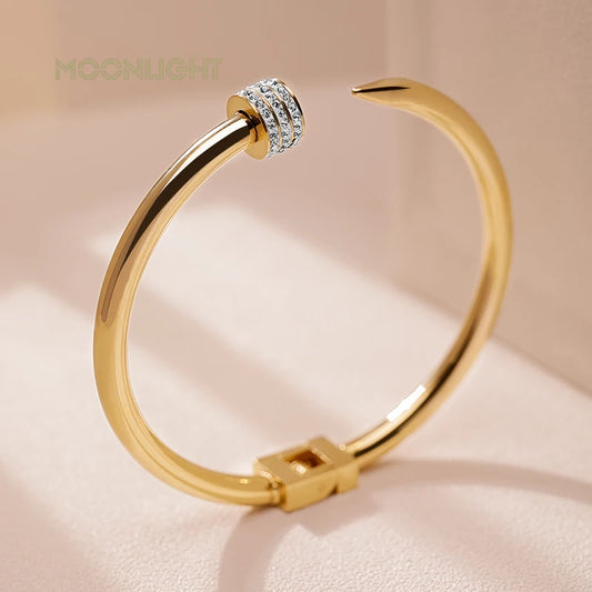 💫 MOONLIGHT Klassisches offenes Nagel-Armband – 18 Karat vergoldeter Edelstahlarmreif für Damen