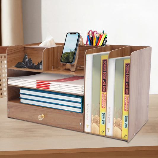 4-Tier Wooden Desk Organizer with Drawers