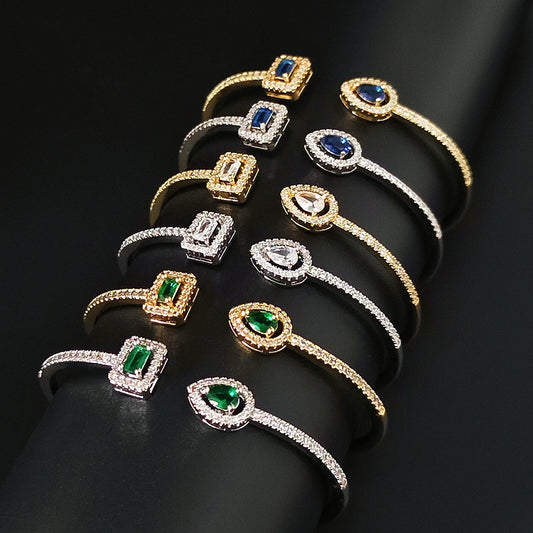 🐍 18K Gold Plated Snake Punk Pear-Shaped Open Bangle – Adjustable Statement Jewelry for Women