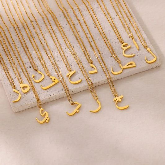 💫 Arabic Letter Name Pendant Necklace – Elegant Stainless Steel Choker for Women