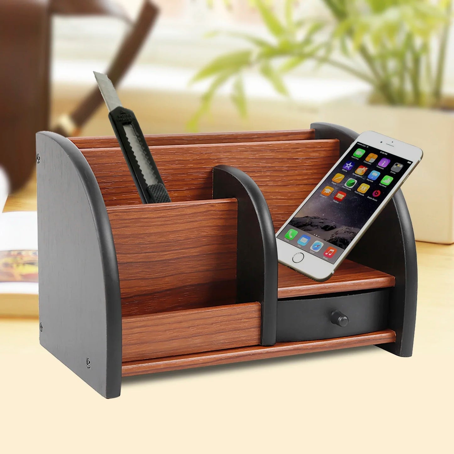 Wooden Pen Holder with Drawer