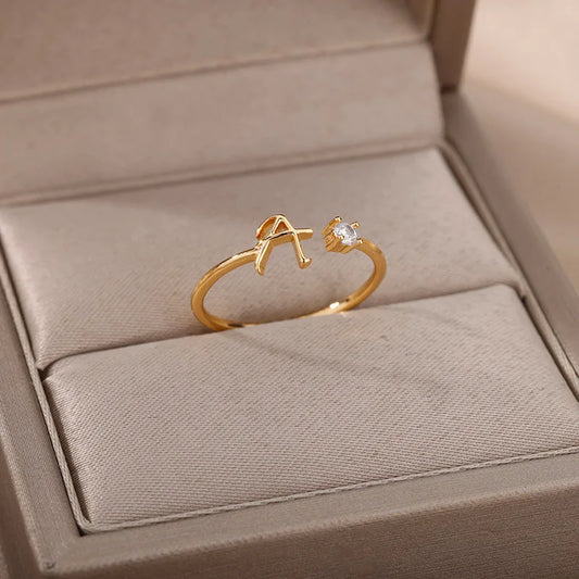 ✨ 18k Gold Plated Tiny A–Z Initial Letter Rings – Adjustable Stainless Steel Rings