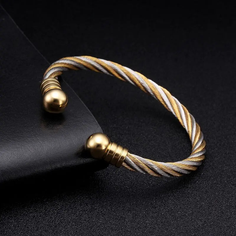 💫 Msiena Smnuer 18K Gold Plated Braided Open Cuff Bracelets Set – Trendy Stainless Steel Charm Bangles