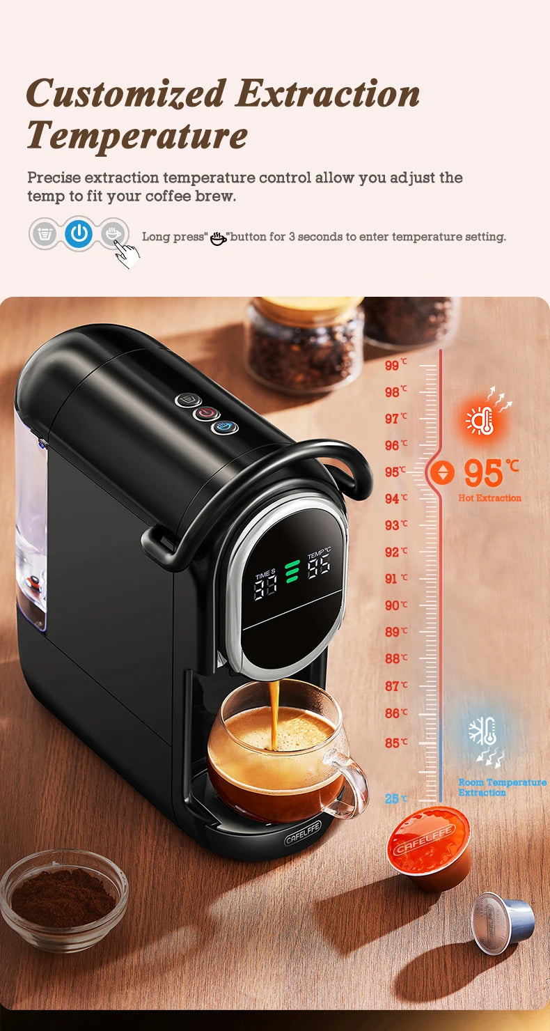 CAFELFFE Capsule Coffee Machine  4-in-1 Compatibility – Espresso, Cappuccino, Americano and more with 19-bar extraction power.
