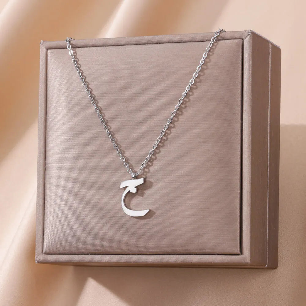 💫 Arabic Letter Name Pendant Necklace – Elegant Stainless Steel Choker for Women