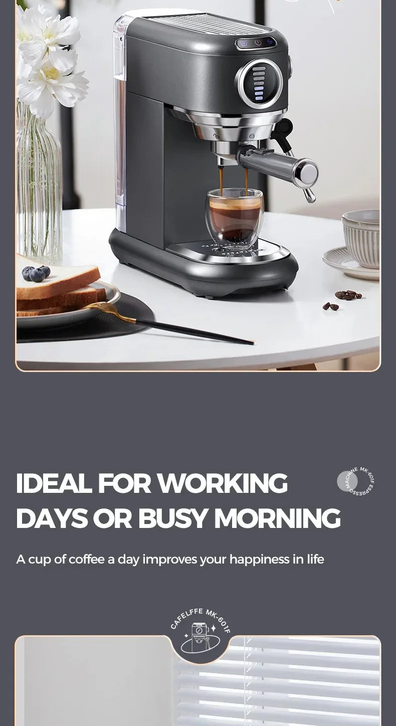 CAFELFFE Stainless Steel Espresso Machine Professional 19-bar extraction, milk steamer and 4-in-1 compatibility – café quality at home.