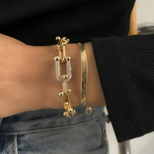⚡ 18 Karat vergoldetes Punk-Armband in U-Form mit Schlangenkette – Luxus-Schmuck mit Zirkonia-Gliedern für Damen 