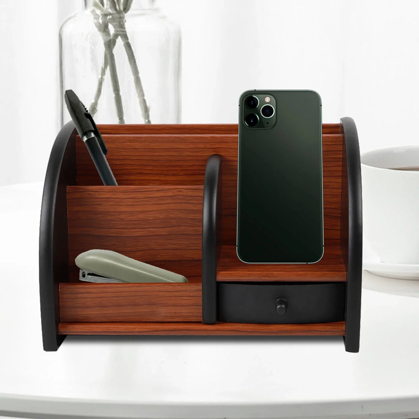 Wooden Pen Holder with Drawer