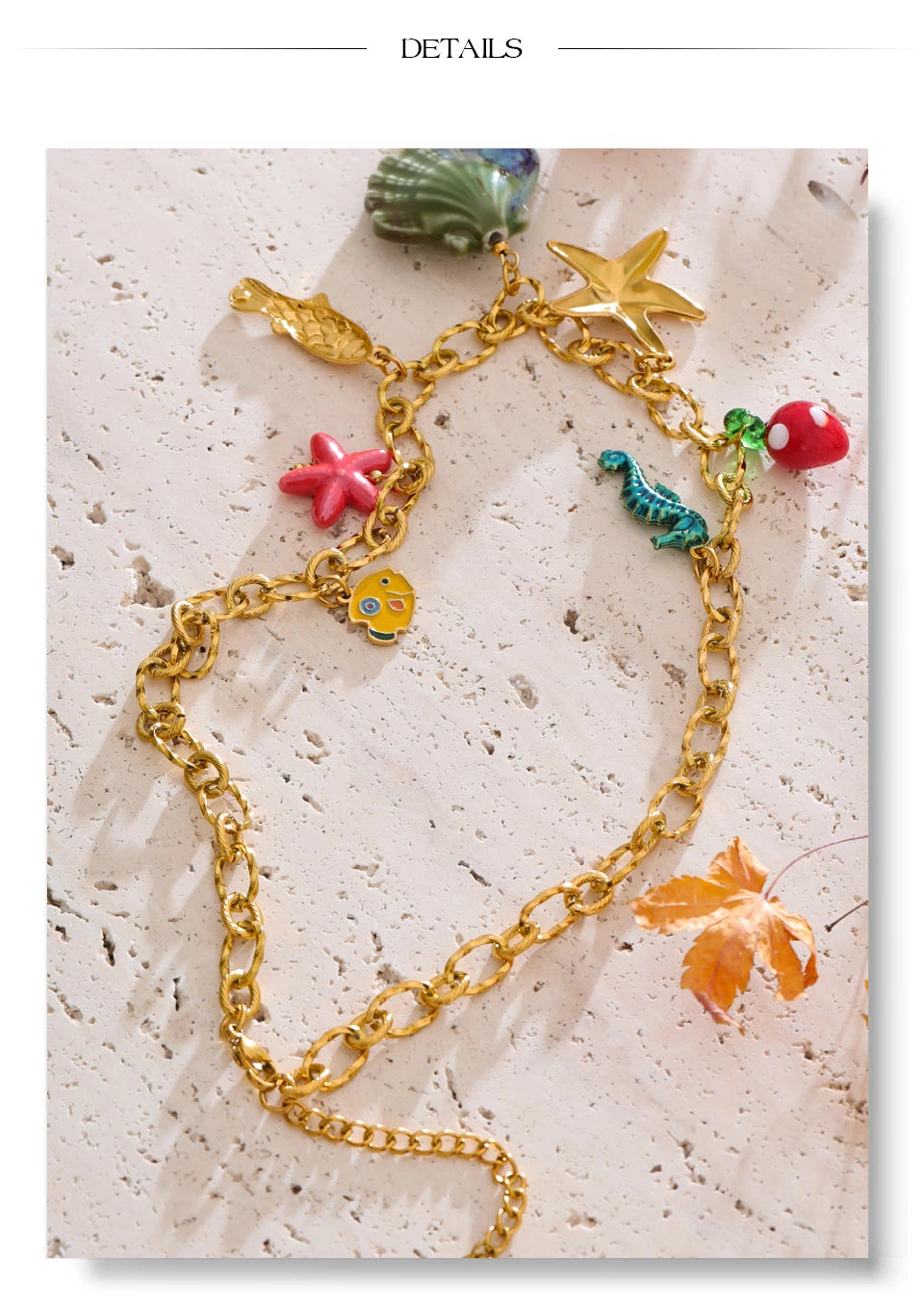 🌊 18k Gold Plated Yhpup Ocean Style Enamel Shell and Starfish Pendant Necklace – 2025 Summer Collection