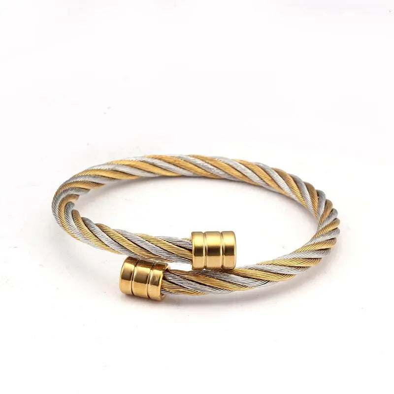 💫 Msiena Smnuer 18K Gold Plated Braided Open Cuff Bracelets Set – Trendy Stainless Steel Charm Bangles