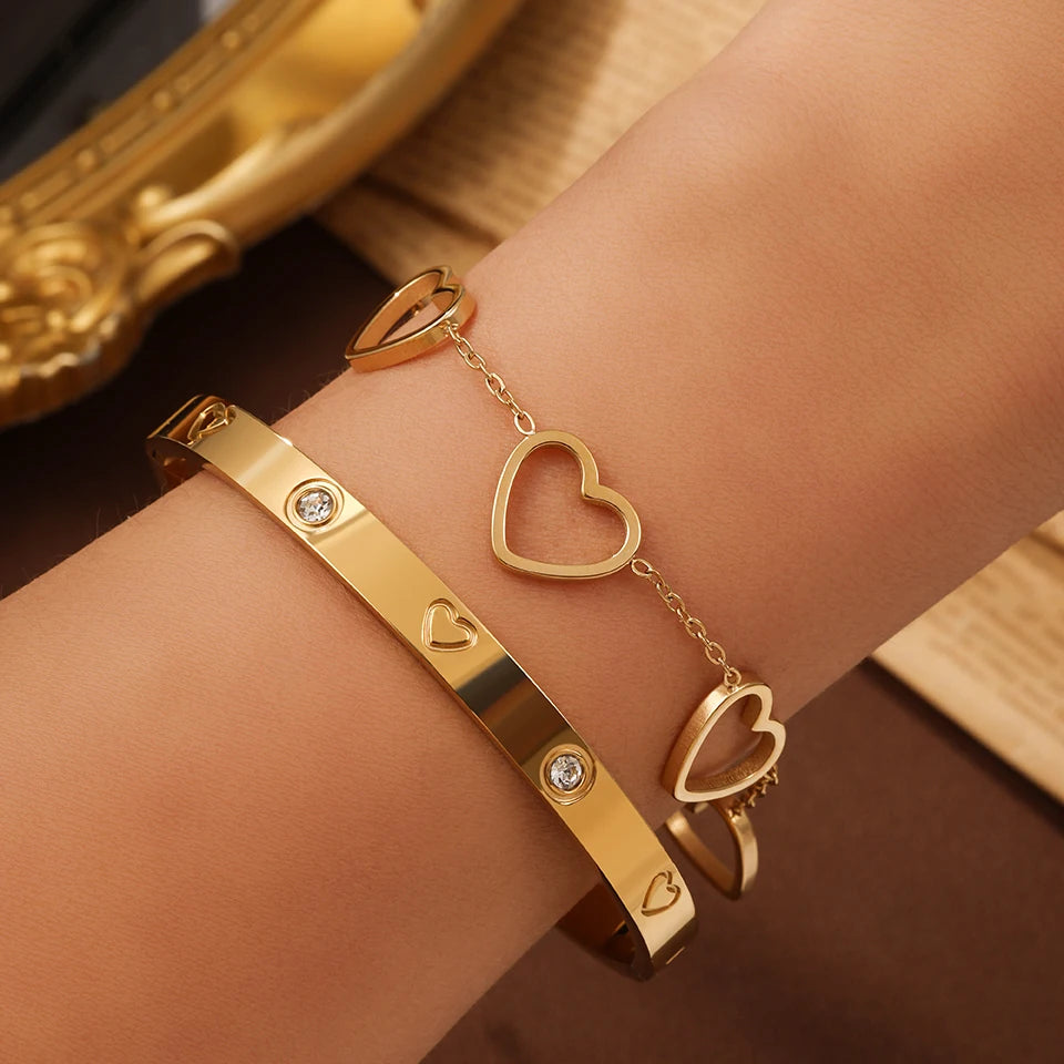 ✨ 3PCS French Lucky Clover Bracelet Set – Elegant Stainless Steel for Women