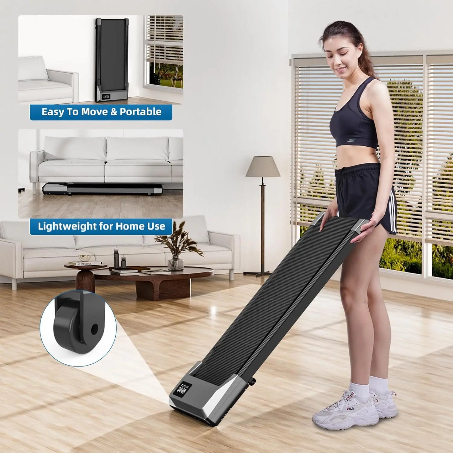 Superun 2-in-1 80CM Belt Walking Pad Laufband – Leises Fitnessgerät unter dem Schreibtisch für Zuhause und das Büro