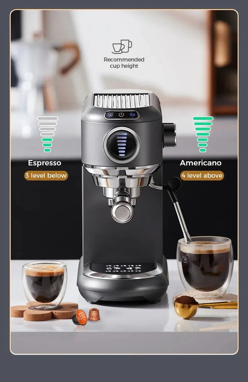 CAFELFFE Stainless Steel Espresso Machine Professional 19-bar extraction, milk steamer and 4-in-1 compatibility – café quality at home.
