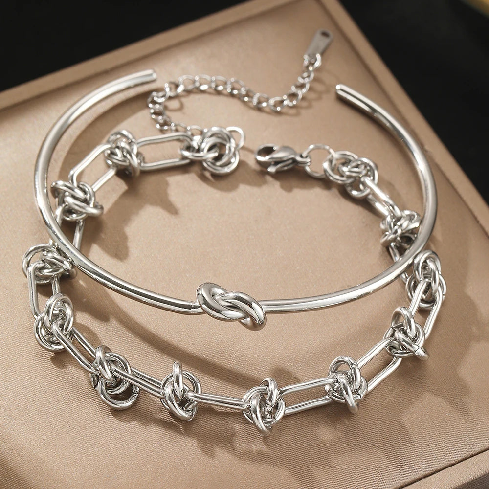 🖤 2PCS Stainless Steel Knotted Bracelet