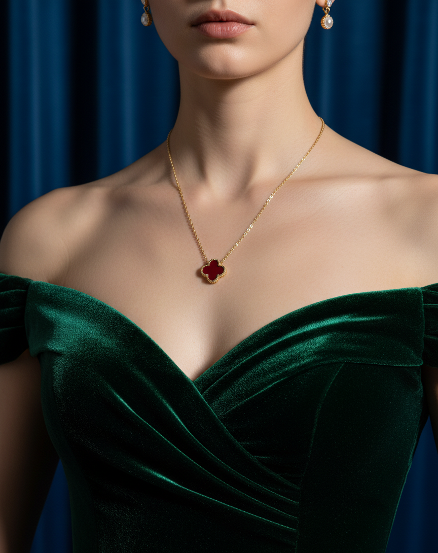 Einzelne vierblättrige Goldschlange Edelstahl Halskette